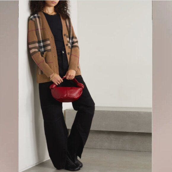 Burberry Checked Wool And Cashmere-blend Cardigan In Birch Brown - Picture 1 of 9